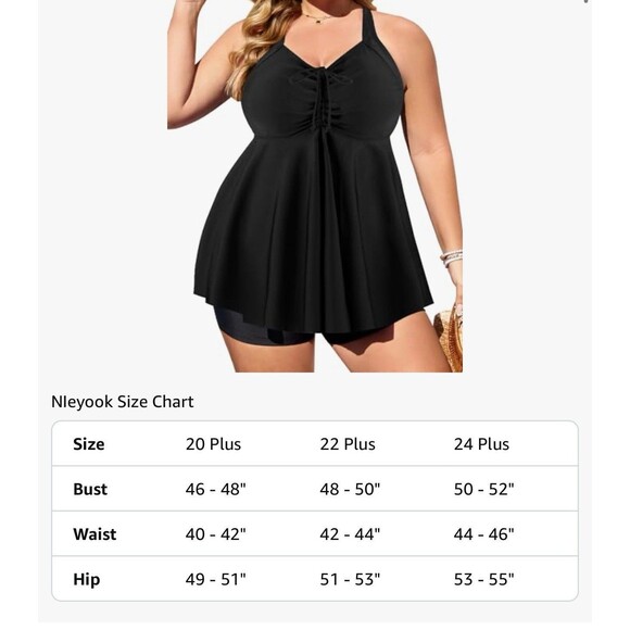 NIeyook Plus Size Swimsuit Tankini Bathing Suit Tummy Control top black size 22W - Picture 5 of 13